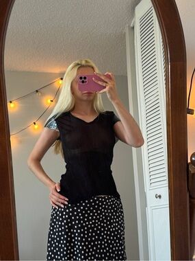 Sheer Black Short-Sleeve V-Neck Top